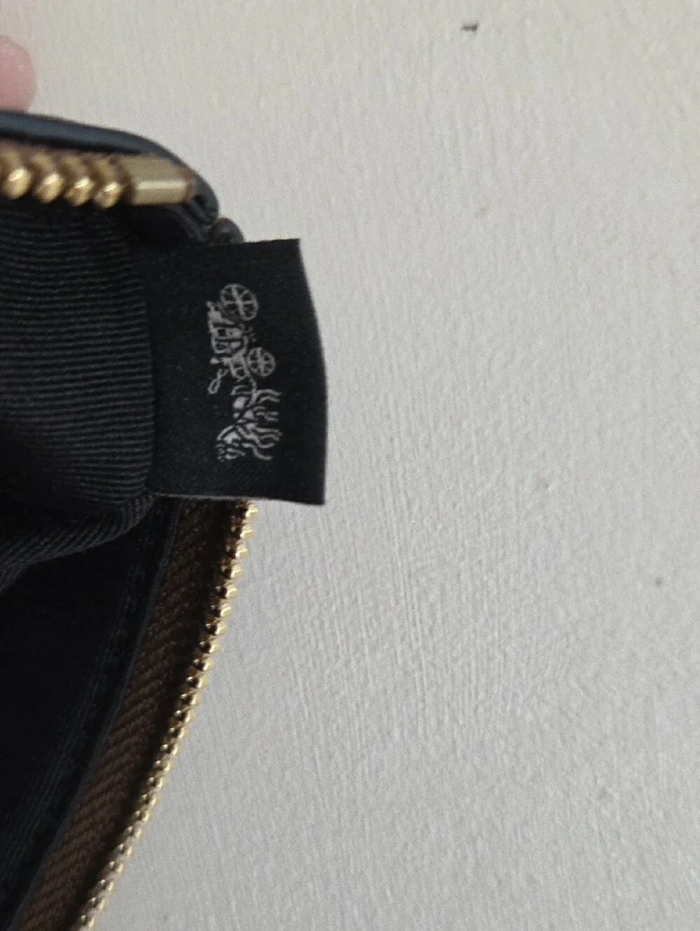NWOT Coach Brown Signature Canvas Wristlet with Black Leather Trim